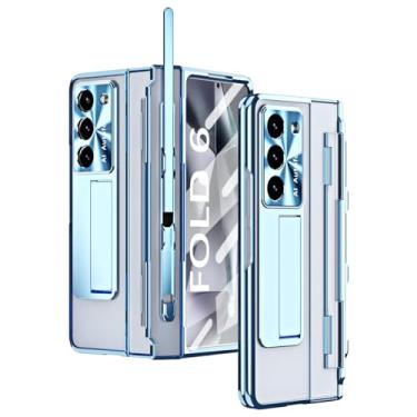 Imagem de DOOTOO Capa para Samsung Galaxy Z Fold 6 com suporte para caneta S e S Pen, proteção de dobradiça de revestimento transparente com protetor de tela e suporte para celular (azul com suporte para