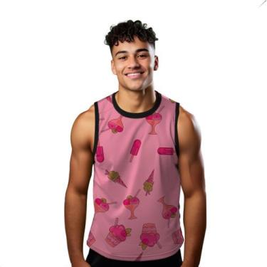 Imagem de Camiseta Regata Verão Estilo Moda Praia Picolé Sorvete Doce Calor Rosa