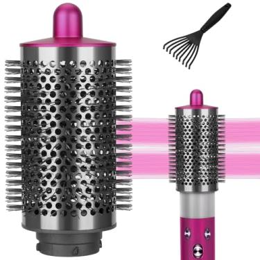 Imagem de Escova volumizadora redonda grande compatível com acessórios Dyson Airwrap, acessório de escova redonda oval maior com ferramenta de limpeza de escova de cabelo, afofa e volumiza para modelar, rosa