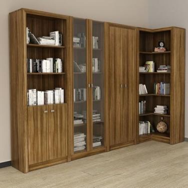 Imagem de Kit 4 Armários Multiuso de Escritório com 6 Portas Nogal