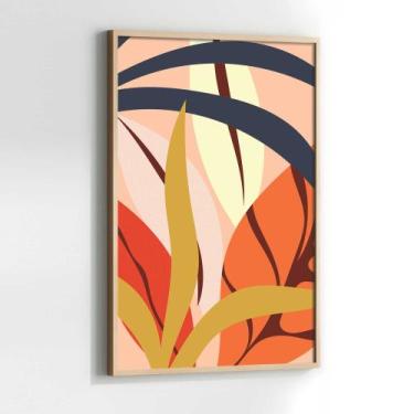 Imagem de Quadros Decorativos com com Moldura Folhas Planta Laranja Amarelo Vert