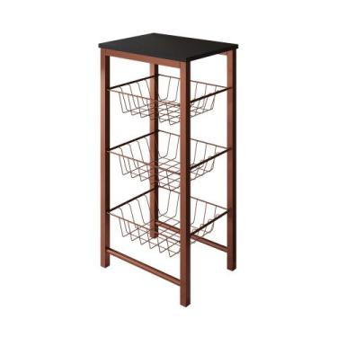 Imagem de Fruteira de Chão Cozinha Montada Aço Cobre Tampo Preto Roma - CASAPRIM