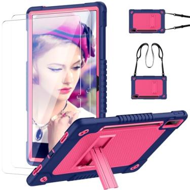 Imagem de Kebiory Capa para Lenovo Tab P12 polegadas 2023 TB370FU e alça de ombro embutida, suporte de caneta para crianças + 2 películas protetoras de tela para Lenovo Tab P12 (azul marinho + 2 peças)