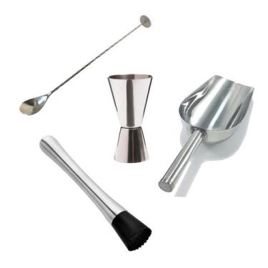 Imagem de Colher Bailarina+Dosador Duplo+Macerador+Pá Gelo Inox Drinks - NLS, Ki