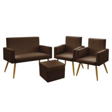 Imagem de Kit Poltrona Namoradeira e 2 Poltronas Decorativas Nina com Puff Quasa