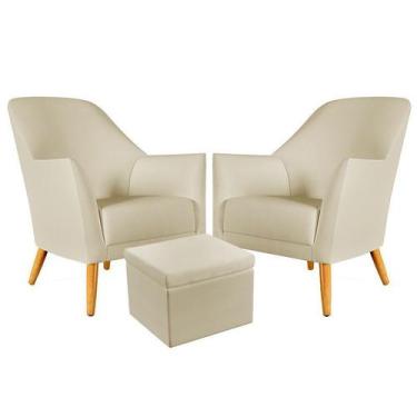 Imagem de Kit 2 Poltronas Estofada Orion com Puff Quasar Sued Bege Aradecor
