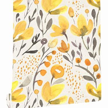 Imagem de Papel de parede autoadesivo amarelo fresco floral Kapok para parede em aquarela removível sem costura papel de parede pré-colado em aquarela 45 x 3 m