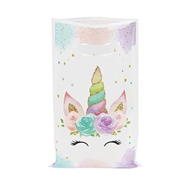 Imagem de DaiUni 30 unidades de sacos de unicórnio para lembrancinhas de festa com alças para aniversário de crianças (unicórnio aquarela)