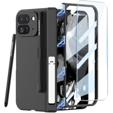 Imagem de Wibrthz Capa dobrável para Google Pixel 9 Pro com suporte para caneta S e caneta Stylus, capa rígida de policarbonato à prova de choque com proteção magnética de dobradiça e suporte e protetor de tela