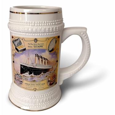 Imagem de 3dRose Pôster publicitário vintage branco linha estrela Titanic Vinolia Otto sabonete higiênico - Caneca Stein, 590 ml, 650 ml