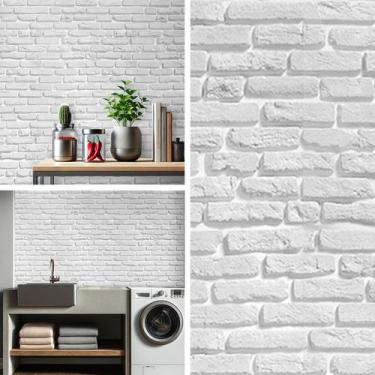 Imagem de Papel de Parede 3D Tijolo Branco Adesivo Lavável Colante - Houzy