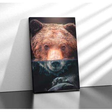 Imagem de Quadro Tecido Canvas Urso Água Peixe Bear Olhar Paisagem - LindaCasaPr