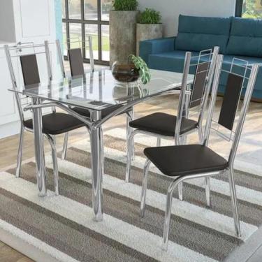 Imagem de Kit Conjunto Mesa 4 Cadeiras 120 x 80 cm Sala de Jantar Cozinha Vidro 