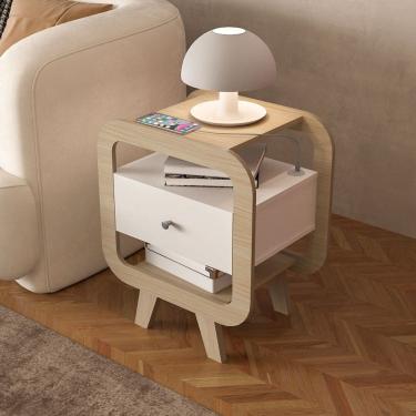 Imagem de Mesa de Canto Theo 1 Gaveta com Usb Naturalle/Branco - Artely