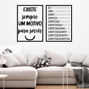 Imagem de Quadros Sorriso Dentista Ortodontia Frases 2 Peças 28x40cm - CAMALEÃO 