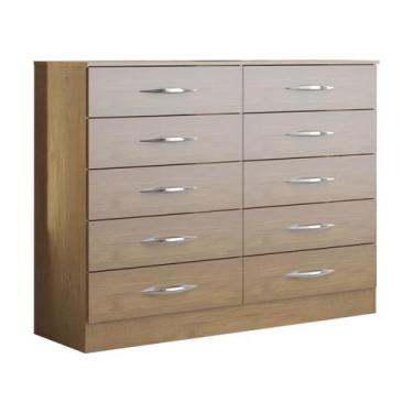 Imagem de Cômoda Grande para Quarto Casal com 10 Gavetas 117x92 Cm MDP Carvalho 