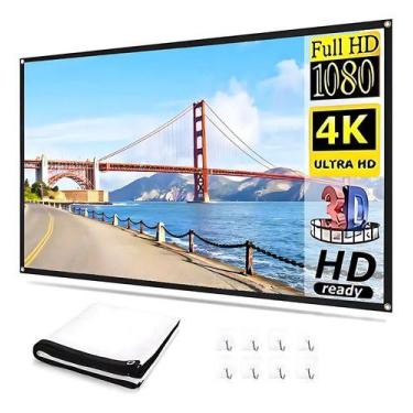 Imagem de Tela de projeção dobravel branca c/ olhais tamanho 84 pol formato 169 