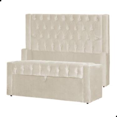 Imagem de Kit Cabeceira e Calçadeira Baú Emma Veludo Queen 160 cm - Fina Mobília