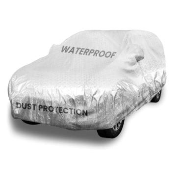 Imagem de Enew Capa de carro à prova d'água com zíper de algodão, ajuste universal para Sedan (492.8-528.3 cm) - Melhor proteção de corpo e espelho, resistente a UV, à prova de poeira, costura tripla (aparência
