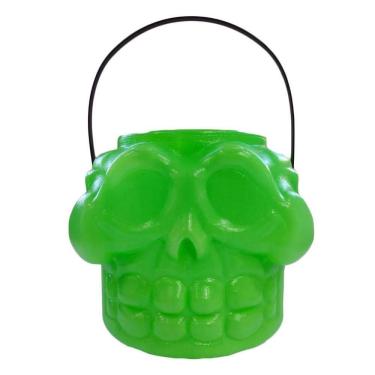Imagem de Balde Caveira Crânio Doces Alça Neon Verde 16Cm Halloween