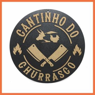 Imagem de Placa Quadro Cantinho do Churrasco Redondo em Relevo Preto Área Gourmet Churrasqueira