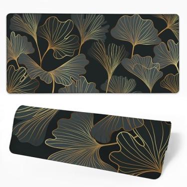 Imagem de Ginkgo Leaves Tapete de mouse grande para jogos estendido XXL Tapete de mesa para teclado e mouse, base de borracha antiderrapante com bordas costuradas para decoração de mesa de escritório, 90 x 40
