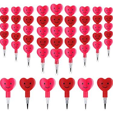 Imagem de Lápis de coração empilhável para dia dos namorados, lápis de coração empilhável de plástico, lápis de rosto de sorriso para o dia dos namorados, lápis de rosto de sorriso, para casa, escola, artigos de papelaria para crianças (vermelho e rosa)