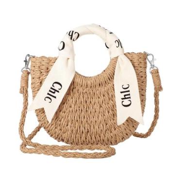 Imagem de Bolsa de palha Loiyand Bolsa de palha de tecido fofa para mulheres - L