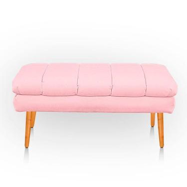 Imagem de Puff Aparador Estofado Italy Decorativo Veludo Cor Rosa Bebe
