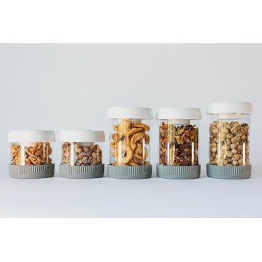 Imagem de Jeanne Fitz Recipientes De Cozinha Para Bancada, Conjunto 5 - Vidro Com Tampas Herméticas, Potes Armazenamento Selados A Vácuo, Grãos Café, Açúcar, Doces, Farinha, Etc.