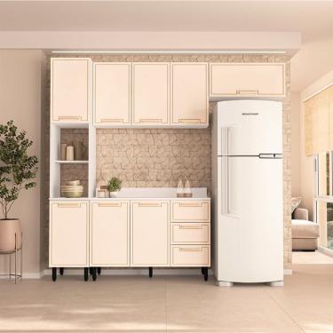 Imagem de Cozinha Completa com Tampo Amara 8 Portas 3 Gavetas Creme e Branca