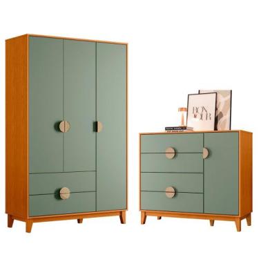 Imagem de Quarto Completo Guarda Roupa e Cômoda Ipê em MDF - Albatroz