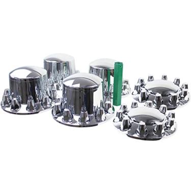Imagem de KASONG Kit combinado de tampa de eixo de cúpula rosqueada em ABS cromado de 33 mm com calotas removíveis e tampas de porca de roda para semi-caminhão