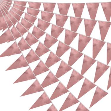 Imagem de raqieden Bandeira Triangular De Ouro Rosa 20 M/65 Pés, Tecido Metálico, Guirlanda Para Decoração Festas Natal, Casamento, Aniversário, Chá Panela, Noivado, Formatura, Despedida Solteira
