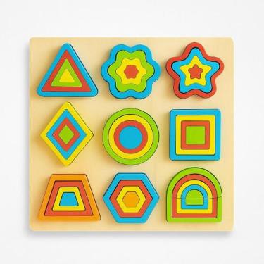Imagem de Quebra-Cabeça Formas Geométricas Colorido Madeira Montessori - Toy Mix
