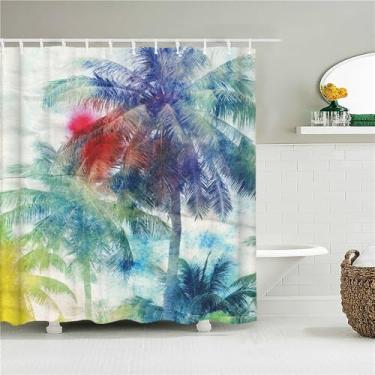 Imagem de Cortina de banho com padrão de folhas de árvore, tecido para chuveiro, flores, tela de banheira com ganchos para decoração de casa de banho, 3928L, L90 x A180 cm