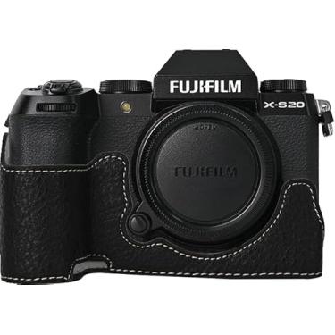 Imagem de Capa para X-S20, capa BMAOLLONGB feita à mão de couro PU meia câmera versão abertura inferior para Fujifilm X-S20 XS20 com alça de mão (preto)