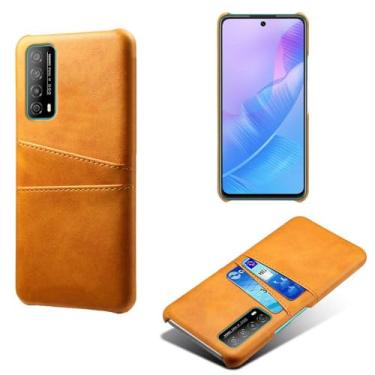 Imagem de Capas Compatível com Huawei Enjoy Y20 SE,Caso de couro PU-Tampa de telefone a prova de choque com 2 slots de cartão,Proteção anti-impressão digital e anti-gota-Yellow