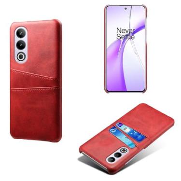 Imagem de Capas Compatível com Oneplus ACE 3V,Caso de couro PU-Tampa de telefone a prova de choque com 2 slots de cartão,Proteção anti-impressão digital e anti-gota-Red