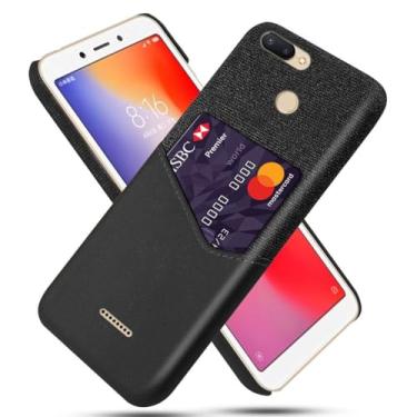 Imagem de Capa para Xiaomi Redmi 6,Tela e tampa de couro PU,Antideslizante,360°cobertura completa à prova de choque com 1 slot de cartão atrás,Prevenção de queda-Black