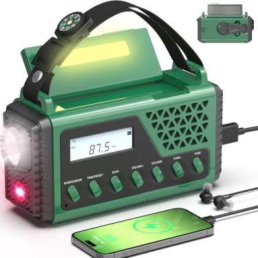 Imagem de Rádio meteorológico de manivela de emergência, manivela solar portátil NOAA AM FM 10.000 mAh, rádio com bateria, alerta meteorológico com lanterna, alarme SOS e lâmpada de leitura, presentes de
