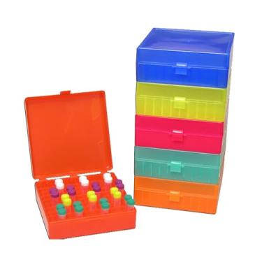 Imagem de MTC Bio R1020-Y Caixa de armazenamento com tampa articulada, capacidade de 100 x 1,5 ml, amarela (pacote com 5)