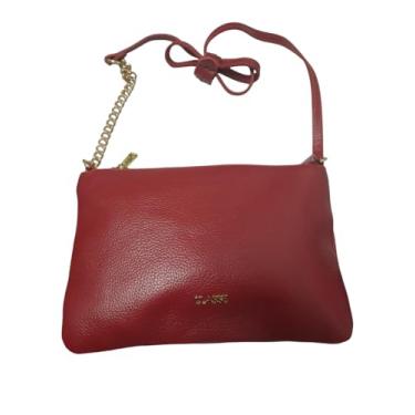Imagem de Classe Bolsa Transversal Feminina, Couro Vermelho laca, Alça de Corrente Dourada