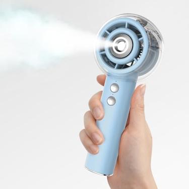 Imagem de BreezeBoost Ventilador portátil com névoa de água, bateria recarregável de 6000 mAh, tanque de água de 30 ml, fluxo de ar de alta velocidade, mini ventilador de spray pessoal, presentes para mulheres