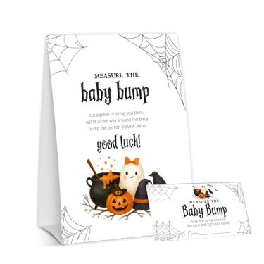 Imagem de OXRUN Halloween Baby Shower Games, Little Ghost Measure The Baby Bump for Spooky Gender Reveal Party Decorations, 1 Sign with 50 Guessing Cards - B06