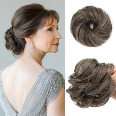 Imagem de CJL HAIR 2PCs Small Cute Messy Bun Hair Piece for Thin Hair Women Girl Mini Synthetic Curly Bun Scrunchies Updo Hairpieces for Kids Pepper Brown