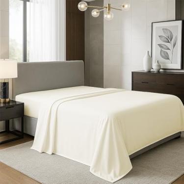 Imagem de TEXAS LINEN CO. Lençol solteiro 100% algodão orgânico percal - 1 lençol de cima, marfim - roupa de cama nítida, fresca e forte, lençóis de cima para quem dorme quente, lençóis de luxo respiráveis com