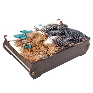 Imagem de antor Caixa de armazenamento de madeira com pintura de diamante DIY, casal, criativa, em formato especial, strass, arte, flip, caixa decorativa, arte artesanal, decoração de mesa, presente para