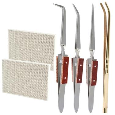 Imagem de Kit de solda de joias de 5/6 peças com 3 pinças de solda reversa, resistente ao calor, conjunto de blocos de solda de favo de mel para joalheiros que fazem suprimentos de ferramentas de fundição de