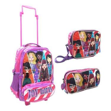Imagem de Mochila Escolar De Rodinhas Infantil Com Estojo e Lancheira Joy Girls 